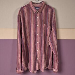 32 Bar Blues Men's XXL Zing Red Purple Turkish Linen Button-Up Vertical Stripe